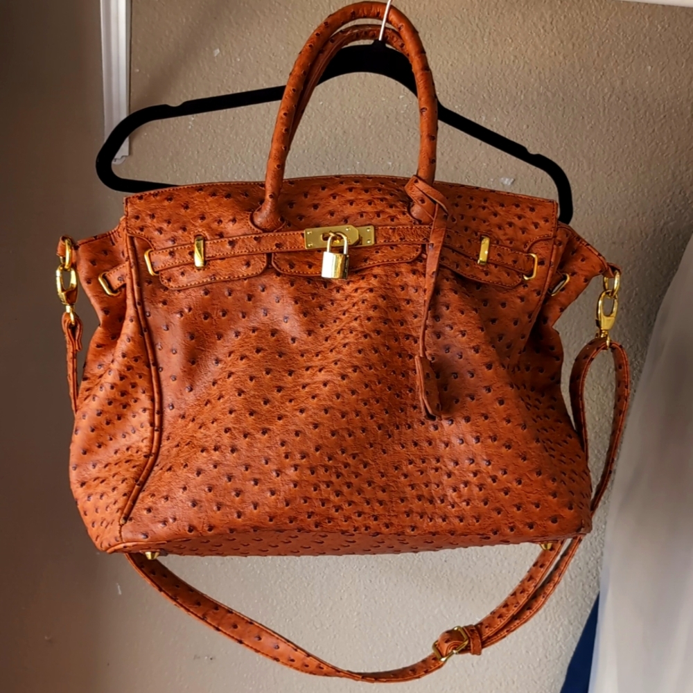 Women's Brown Ostrich Tote, travel, laptop